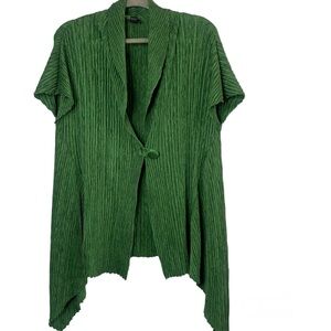 CAELIAN One Button Cardigan Textured Gauzy Textured Lagenlook Asymmetrical Hem
